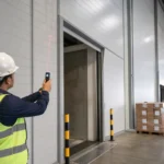 Engineer mengukur dinding gudang dan area loading di Cikarang