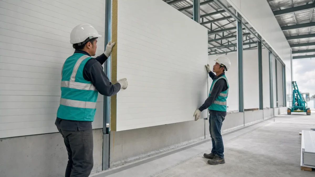 Pemasangan sandwich panel Cikarang untuk dinding pabrik industri
